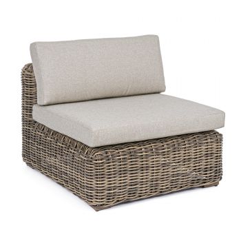 Fotoliu fix pentru gradina / terasa, din aluminiu si fibre sintetice, cu perne detasabile, Coraline Gri Deschis / Natural, l83xA98xH79 cm