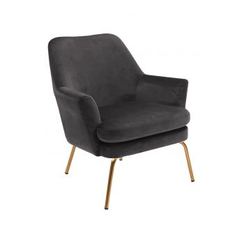Fotoliu fix tapitat cu stofa si picioare metalice Chisa Velvet Gri Inchis / Alama, l74xA73xH83 cm