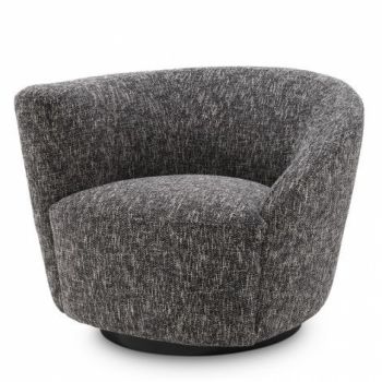 Fotoliu rotativ Colin Left Eichholtz tapitat cu Stofa Cambon Negru cu baza din Lemn Negru H70.35xL90xA76cm