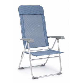 Scaun pliabil pentru terasa / plaja, din aluminiu si material textil, Cross High Alb / Albastru, l58xA62,5xH110 cm