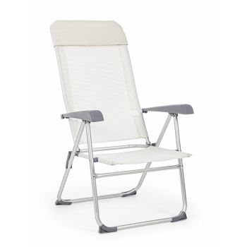 Scaun pliabil pentru terasa / plaja, din aluminiu si material textil, Cross High Alb, l58xA62,5xH110 cm