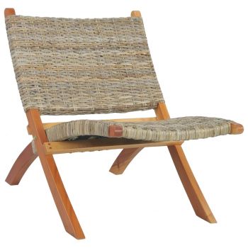 Scaun relaxare natural ratan kubu și lemn masiv de mahon