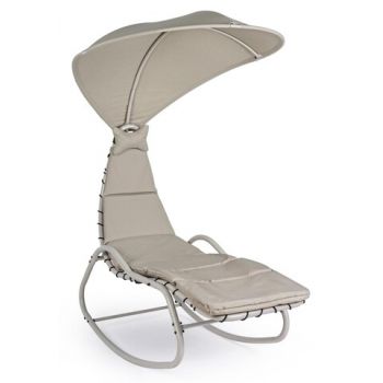 Sezlong tip balansoar cu parasolar, Baffin, Bizzotto, 160x80x195 cm, otel/textilena, ivoriu