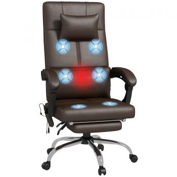 Vinsetto Scaun de Birou cu Masaj, Vibrații, Suport Lombar, Suport pentru Picioare, Cotieră și Spătar Rabatabil, 66x67x115-123 cm, Maro | Aosom Romania Vinsetto Scaun de Birou cu Masaj, Vibrații, Suport Lombar, Suport pentru Picioare, Cotieră și Spătar Rabatabil, 66x67x115-123 cm, Maro | Aosom Romania