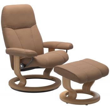 Fotoliu cu taburet Stressless Consul Classic M cadru Oak tapiterie piele Batik Latte