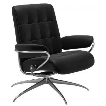 Fotoliu Stressless London cu spatar jos baza inalta cadru aluminiu negru tapiterie piele Batik Black