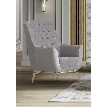 Fotoliu Yasmine, Picioare Aurii, Stofa Catifea Gri Deschis S16, 70x80x90 H cm Fotoliu Yasmine, Picioare Aurii, Stofa Catifea Gri Deschis S16, 70x80x90 H cm