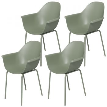 Outsunny Scaune De Gradina 4 Bucati, Scaune Stivuibile De Exterior Cu Spatar Inalt Si Cotiera, Scaun De Masa Cu Cadru din Metal Set De 4, Verde