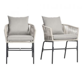 Outsunny Set boem de 2 scaune pentru terasa din franghie impletita, Scaune de dining pentru exterior, cu perne