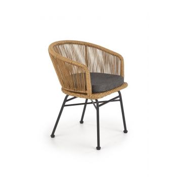 Scaun din ratan sintetic cu picioare metalice Kai-400 Natural / Negru, l55xA52xH74 cm