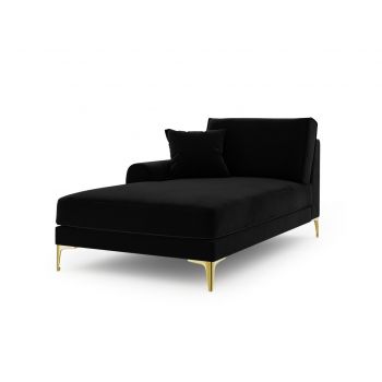 Sezlong living stanga, Madara, Mazzini Sofas, gold legs, 102x182x90 cm, catifea, negru