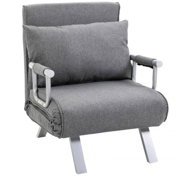 HOMCOM Canapea Extensibilă cu Poziție Reglabilă în 5 Niveluri, Canapea pliabilă cu pernă, 65x69x80 cm, Gri | Aosom Romania