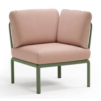 Element de colt Nardi Komodo 5 78cm cadru verde perne roz quarzo