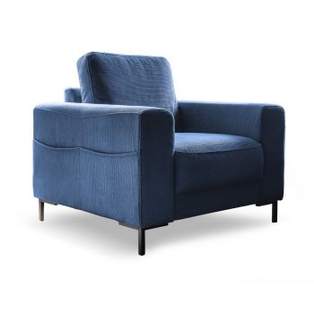 Fotoliu albastru închis cu tapițerie din catifea reiată Lofty Lilly – Miuform