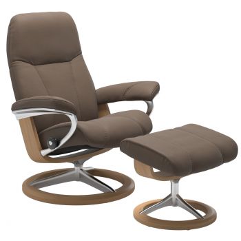 Fotoliu cu taburet Stressless Consul Signature M cadru Oak tapiterie piele Batik Mole