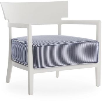 Fotoliu exterior Kartell Cara Mat Outdoor design Philippe Starck & Sergio Schito cadru alb mat perne dungi albastre