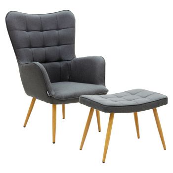 Fotoliu Maddison cu suport pentru picioare - perna antracit - material textil culoare lemn natural 68x72x98cm