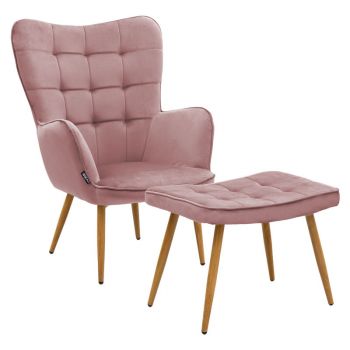 Fotoliu Maddison cu suport pentru picioare - perna catifea mar putred - culoare lemn natural 68x72x98cm