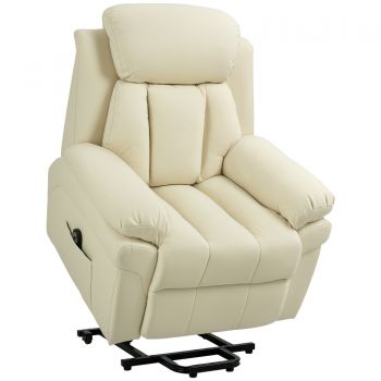 HOMCOM - Fotoliu Rabatabil cu Ridicare Electrica, Fotoliu Relax cu Capitonaj Gros si Telecomanda, 96x93x105 cm, Crem | Aosom Romania