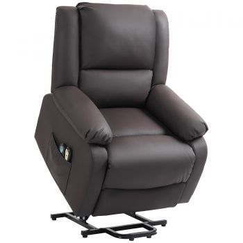 HOMCOM Scaun Reclinabil cu Masaj prin Vibrații și Căldură, Scaun cu Telecomandă și Buzunar Lateral, 89x93x105 cm, Maro Închis | Aosom Romania