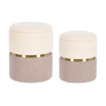 Set 2 taburete cu spatiu de depozitare Radinka, Bizzotto, Ø36 x 44 cm, MDF/poliester, alb/roz