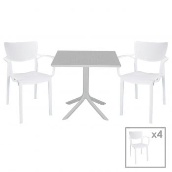 Set mobilier de gradina 5 piese Groovy-Frontline, Pakoworld, masa si 4 scaune, 80x80x74.5 cm, polipropilena, alb