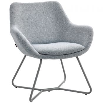 HOMCOM Fotoliu Modern cu Brațe și Spătar, Fotoliu din Material Textil cu Efect de In, Spumă și Oțel, 63x69x75 cm, Gri | Aosom Romania