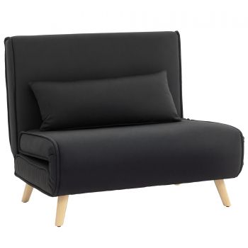 HOMCOM Fotoliu Pat Individual 3 în 1 cu Spătar Reglabil pe 6 Nivele și Pernă, Canapea Pat Pliant, 94x78x80 cm, Negru | Aosom Romania