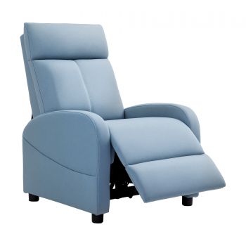HOMCOM Fotoliu Rabatabil Manual cu Suport pentru Picioare din Material Textil cu Efect de In, 69x85x100 cm, Albastru | Aosom Romania