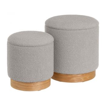 Pufuri gri-deschis 2 buc. cu tapițerie din țesătură bouclé – Casa Selección