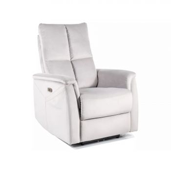 Fotoliu cu Recliner Si Masaj, Selle 129M, 76x94-160x96 cm, Catifea, Gri Deschis