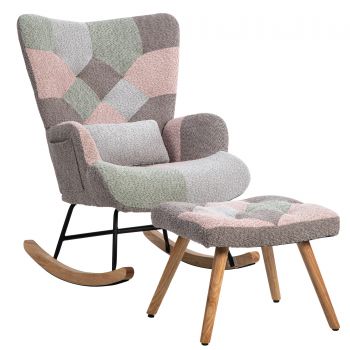 Scaun balansoar cu suport pentru picioare și pernă lombară, design ergonomic, Colorat