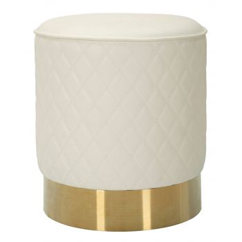 Taburet Sharon, Mauro Ferretti, 36x36x39 cm, piele ecologica/lemn de pin/metal, alb/auriu