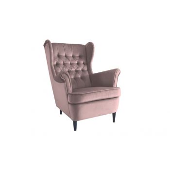 Fotoliu fix tapitat cu stofa si picioare din lemn Harry Velvet Roz / Wenge, l68xA90xH100 cm Fotoliu fix tapitat cu stofa si picioare din lemn Harry Velvet Roz / Wenge, l68xA90xH100 cm