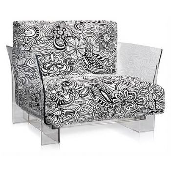 Fotoliu Kartell Pop design Piero Lissoni & Carlo Tamborini cadru transparent tapiterie Missoni Cartagena alb-negru