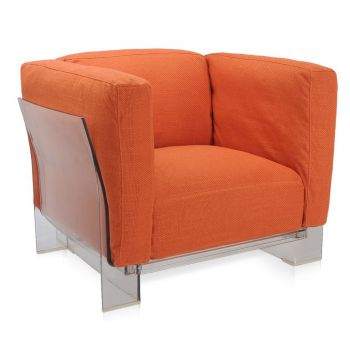 Fotoliu Kartell Pop Duo design Piero Lissoni & Carlo Tamborini cadru transparent tapiterie Nile orange