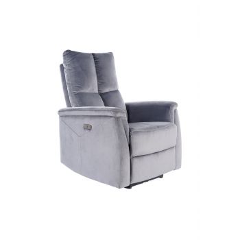 Fotoliu Recliner cu mecanism electric si port USB, tapitat cu stofa, Newlyn Velvet Gri, l76xA94xH96 cm