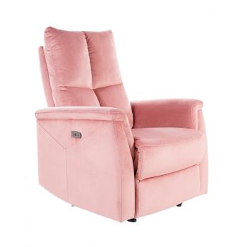 Fotoliu Recliner cu mecanism electric, tapitat cu stofa Newlyn Velvet Roz, l76xA94xH96 cm