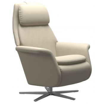 Fotoliu recliner Stressless Sam baza Sirius Power Heating Massage picioare aluminiu mat tapiterie piele Batik Cream