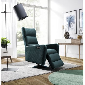 Fotoliu rotativ cu mecanism electric Relax, tapitat cu stofa, Ostini Verde, l72xA75xH116 cm