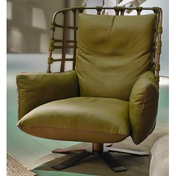 Fotoliu rotativ Gamma Dandy Cocoon piele Maori H685 baza Burnished Copper HandMade in Italy