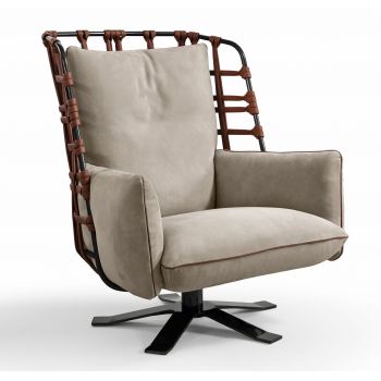 Fotoliu rotativ Gamma Dandy Cocoon piele Nabuk H258 baza Dark Chrome - Titanium HandMade in Italy