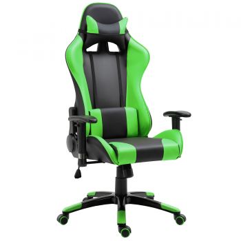 Homcom Fotoliu de Birou Gaming Rotativ Reclinabil in Piele Sintetica, Negru si Verde