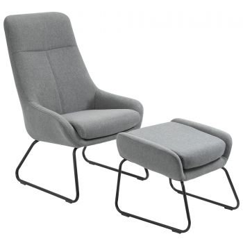 HOMCOM Set Fotoliu cu Pouf pentru picioare, Capitonate, Mobilier Casa si Birou, din Metal si Tesatura, Gri