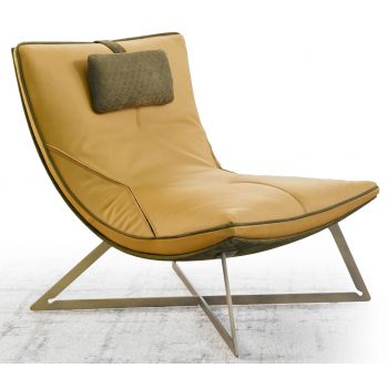 Sezlong cu tetiera Gamma Dandy Scarlett piele Nabuk J278 Diamond Embossed baza Burnished Aluminium HandMade in Italy