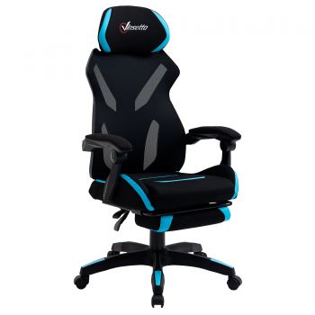 Vinsetto Scaun Gaming cu Suport Lombar, Scaun Birou Ergonomic cu Inaltime Reglabila din Tesatura Negru si Albastru, 65x65x119-129cm