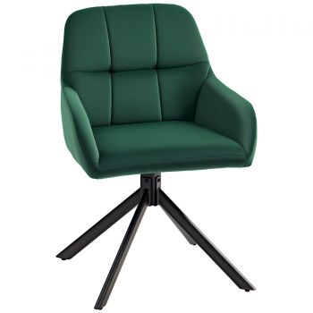 HOMCOM Fotoliu Modern din Catifea cu Șezut Rotativ, Brațe și Picioare din Oțel, 55x51.5x85.5 cm, Verde | Aosom Romania