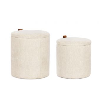 Set 2 taburete cu spatiu de depozitare Katia, Bizzotto, 34.5x36 cm/39x44 cm, MDF/poliester, natural
