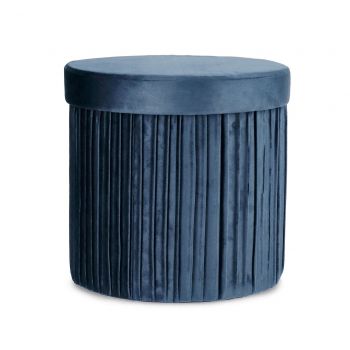 Taburet cu spatiu de depozitare Jocelyn, Bizzotto, 38x38x38 cm, MDF/catifea, albastru