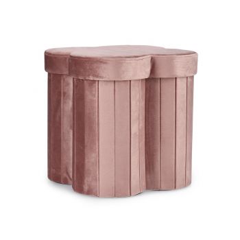 Taburet cu spatiu de depozitare Jocelyn, Bizzotto, 40x40x40 cm, MDF/catifea, roz antic